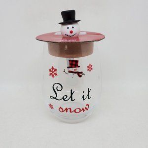 19 oz Stemless Wine Glass with Bottle Stopper-let It Snow
